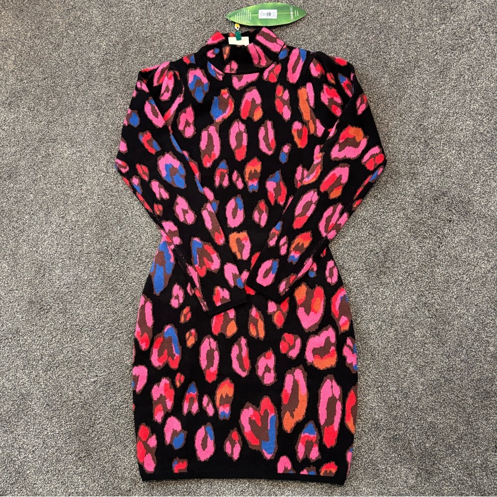 Farm Rio iridescent leopard sweater dress XS New with tags